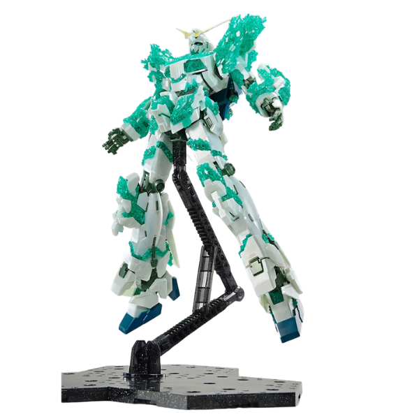 Gundam Express Australia Gundam Base Limited 1/100 MG Limited Unicorn Gundam (Crystal of Light) front view with stand