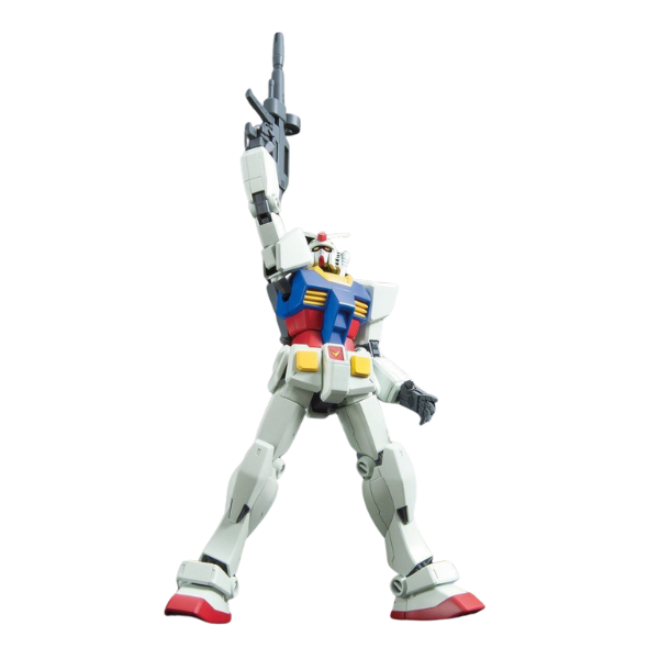 Gundam Express Australia Bandai 1/144 HGUC RX-78-2 Gundam (REVIVE)Bandai 1/144 HGUC RX-78-2 Gundam (REVIVE) pointing a riffle above