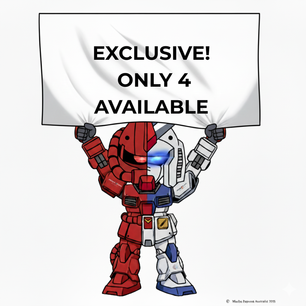 Mecha Express Australia Mr Mecha Man with sign showing only 4 boxes available
