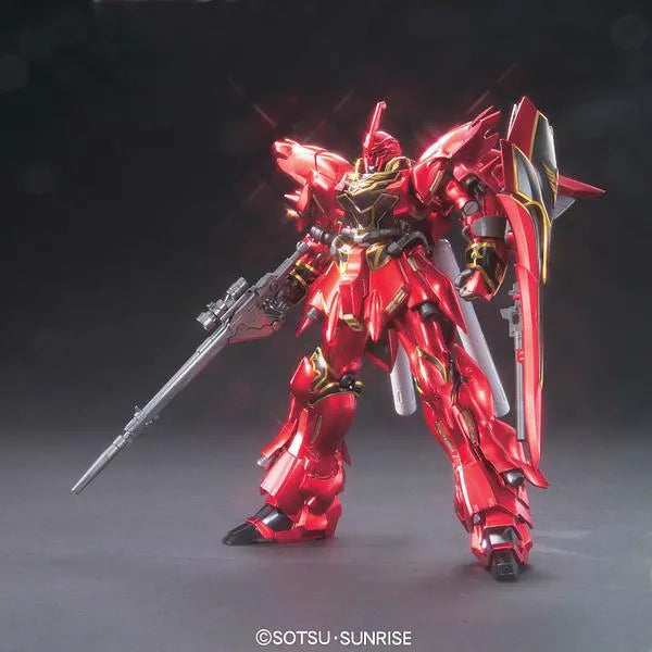 Bandai 1/144 HGUC Sinanju Titanium Finish front on view.