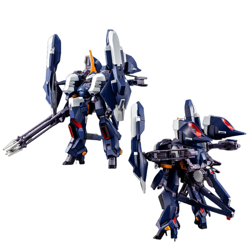 P-Bandai HG 1/144 AQUA-HAMBRABI II TITANS (A.O.Z RE-BOOT Ver.) front on view and rear view attached to Barzam