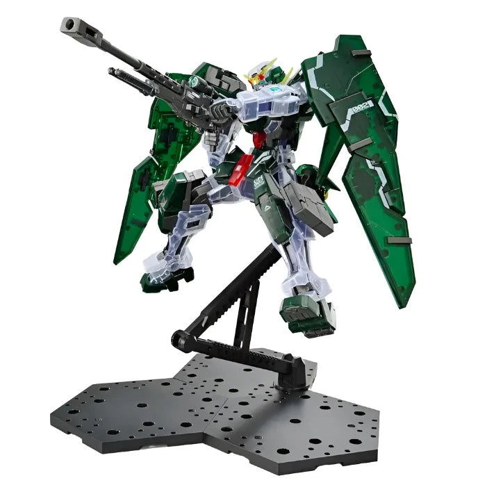 Gundam Express Australia P-Bandai 1/100 MG Gundam Base Limited 00 Gundam Dynames [Clear Colour] action pose with rifle