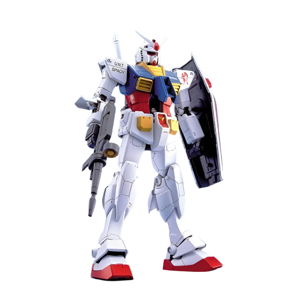 Bandai 1/100 MG RX-78-2 U.N.T Spacy Prototype  action pose with weapon. 
