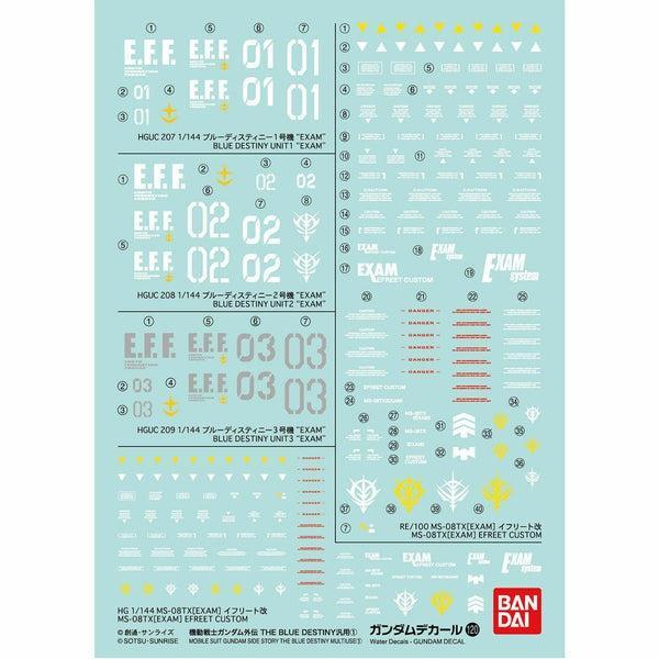 Bandai 1/144 HG GD-120 Mobile Suit Gundam Side Story Blue Destiny Multiuse Set 1 Waterslide Decal