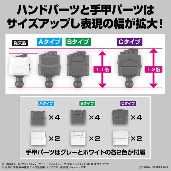 Gundam Express Australia Bandai 1/144 NG 30MM Option Parts Set 12 (Hand Parts/ Multi Joint) increasing sizes and grey or white colours included