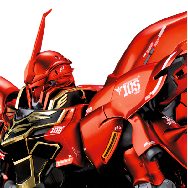 Bandai 1/100 MG Sinanju Ver. Ka Titanium Finish head and shoulder close up