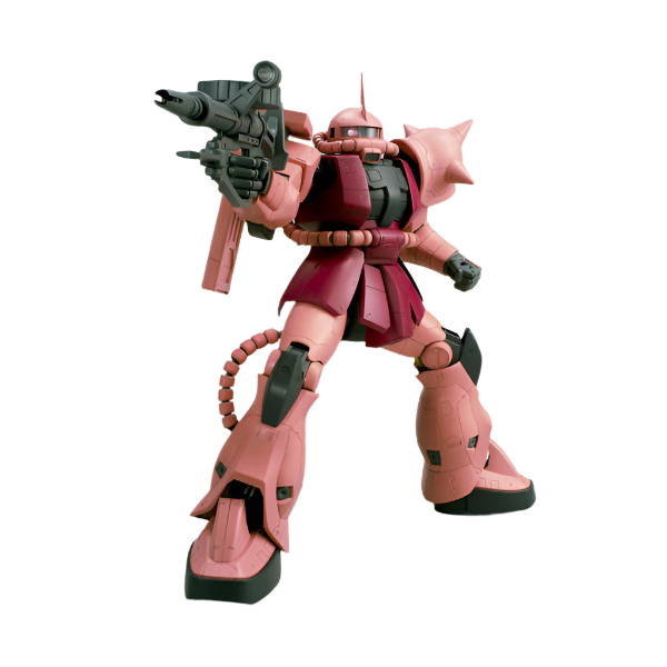 Bandai 1/48 Mega MS-06S Char's Zaku II action pose with weapon. 