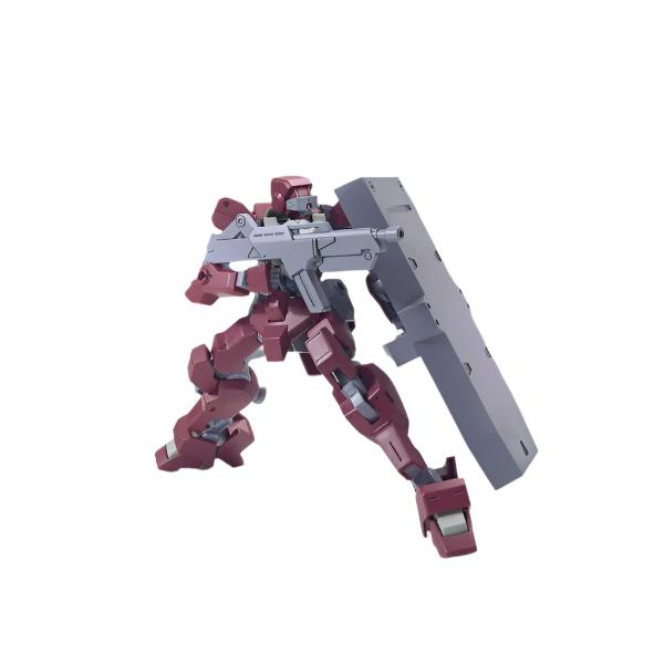 Bandai 1/144 HG IBO IO Frame Shiden action pose with rifle and shield