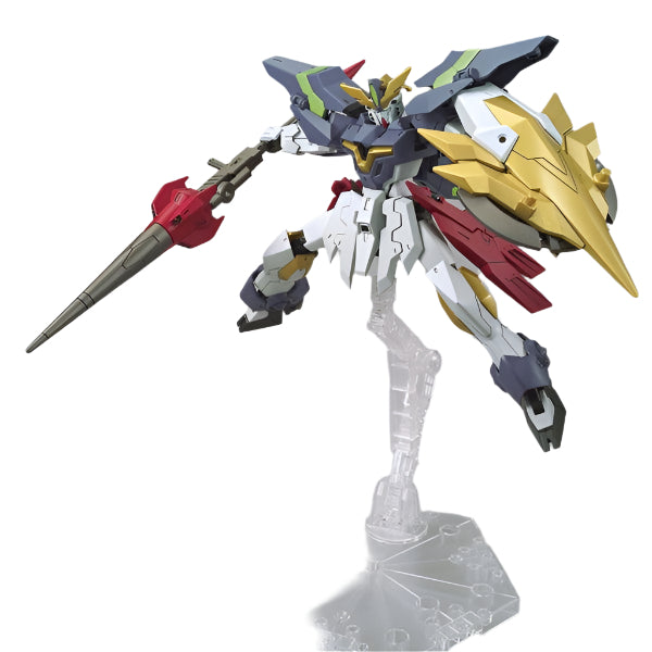 Bandai 1/144 HGBD:R Gundam Aegis Knight action pose with weapon. 