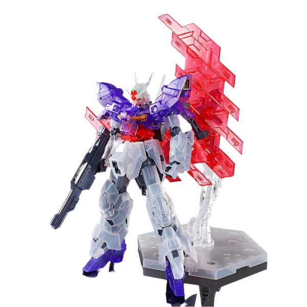 P-Bandai HG 1/144 Moon Gundam [Clear Color] front on view with action base