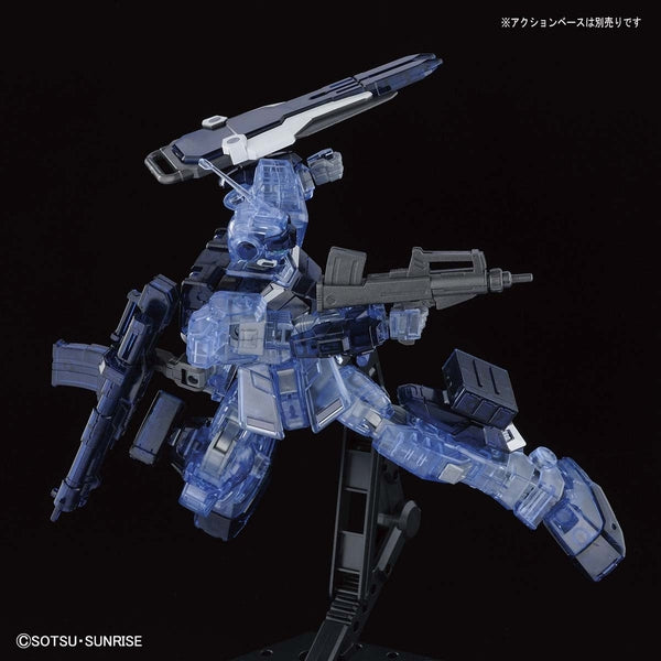 P-Bandai 1/144 Gundam Base Limited HGUC Pale Rider Ground Heavy Equipment Type Clear Colour action pose with weapon. 