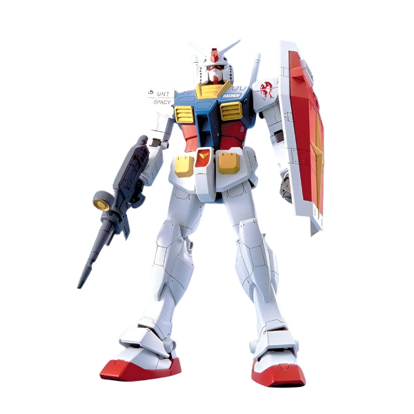 Bandai 1/100 MG RX-78-2 U.N.T Spacy Prototype front on view.