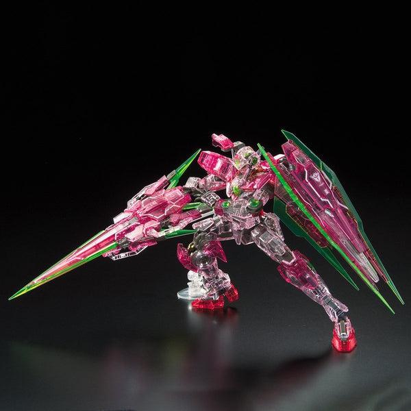 Bandai RG 1/144 Gundam Base Limited 00 QAN[T] Full Saber [Trans Am Clear] action pose