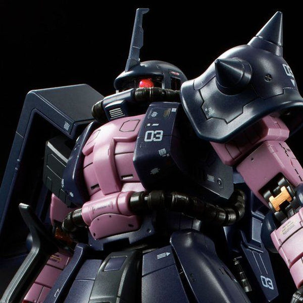 P-Bandai 1/144 RG Black Tri Stars Zaku II upper torso close up