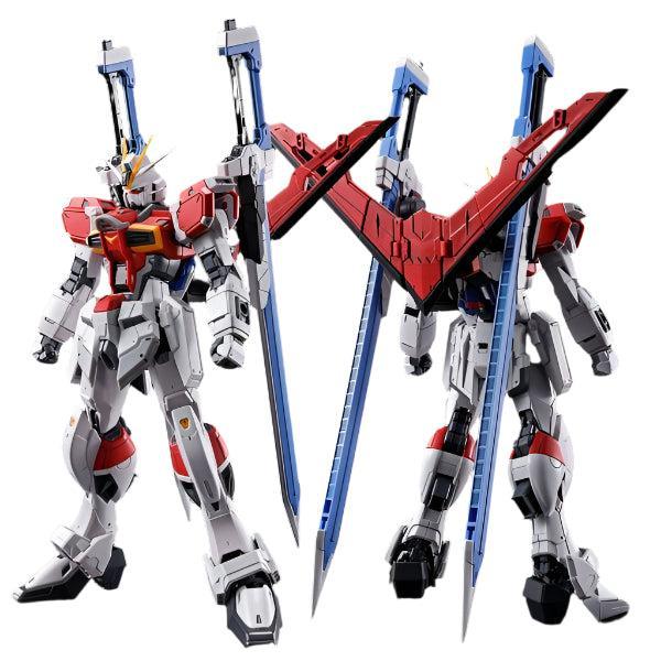 P-Bandai RG 1/144 Sword Impulse Gundam front on view and rear view.