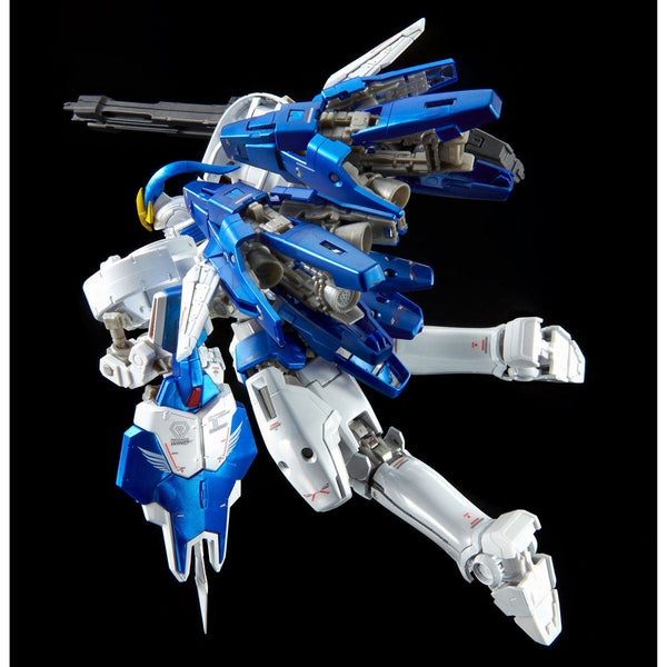 P-Bandai RG 1/144 Tallgeese III Titanium Finish rear view. in flight pose